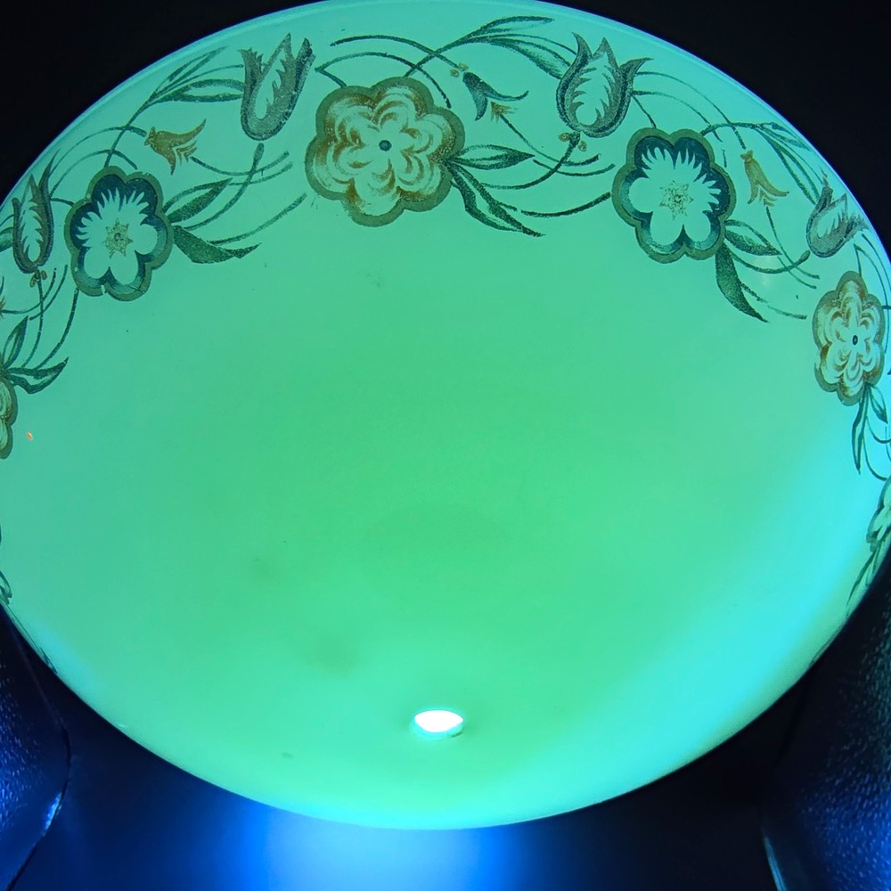 Antique Uranium Custard Glass Ceiling Light Shade Floral Art Deco 10"